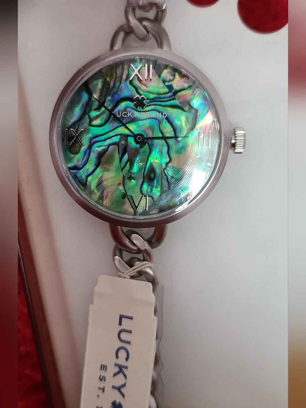 Lucky Brand Iridescent Shell Face Chain Watch - Multicolor. Stainless Steel
